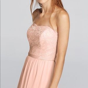 Short Strapless Metallic Lace Bridesmaids Dress